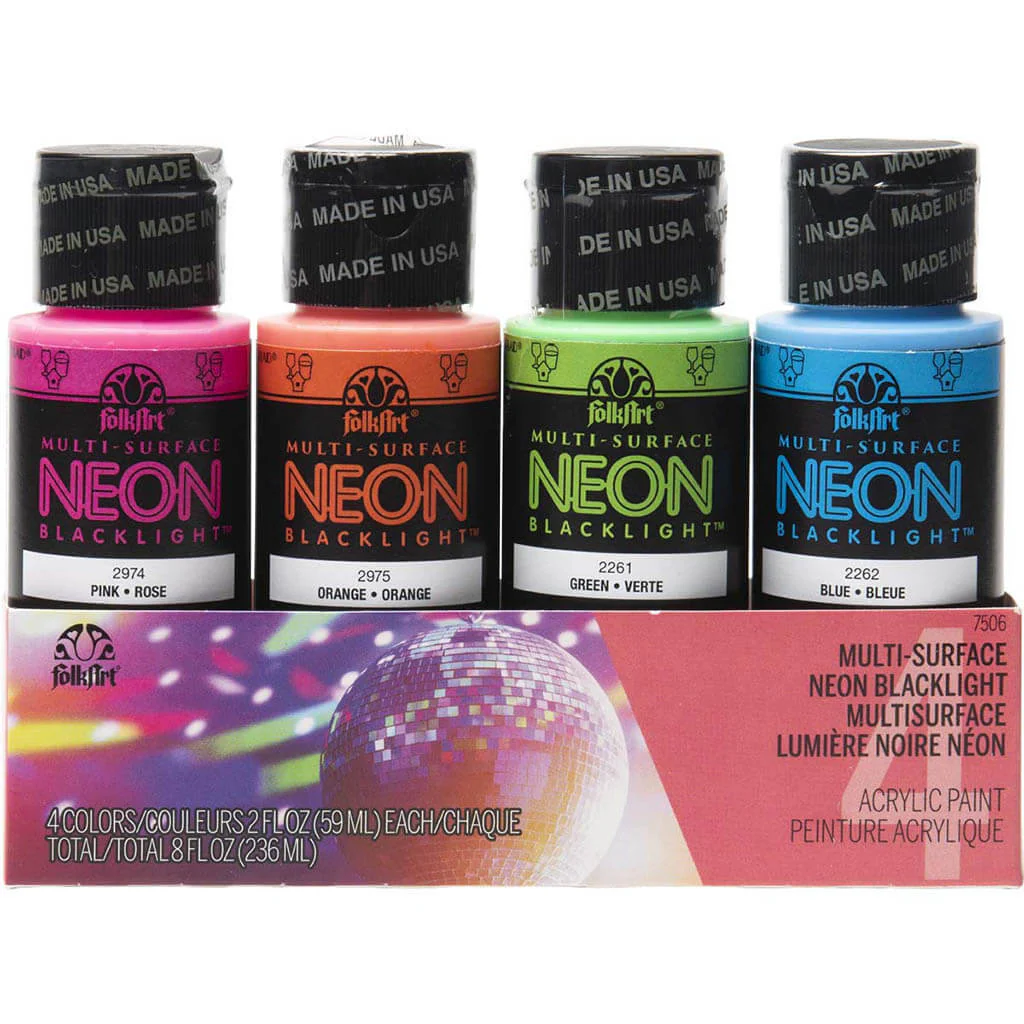 Folkart Multi-Surface Neon Blacklight Acrylic Paint Set of 4