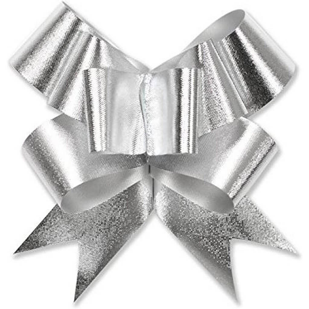 Bow Magic Glitter Flora Satin Bow Silver, 4.5in Dia x 1.25in w x 8 Loops
