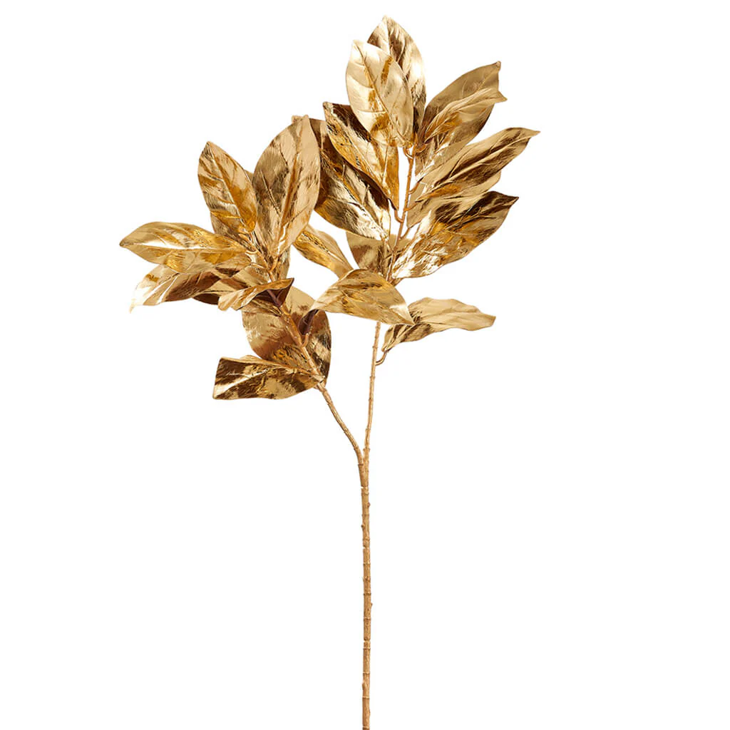 Metallic Magnolia Leaf Spray 37in Gold