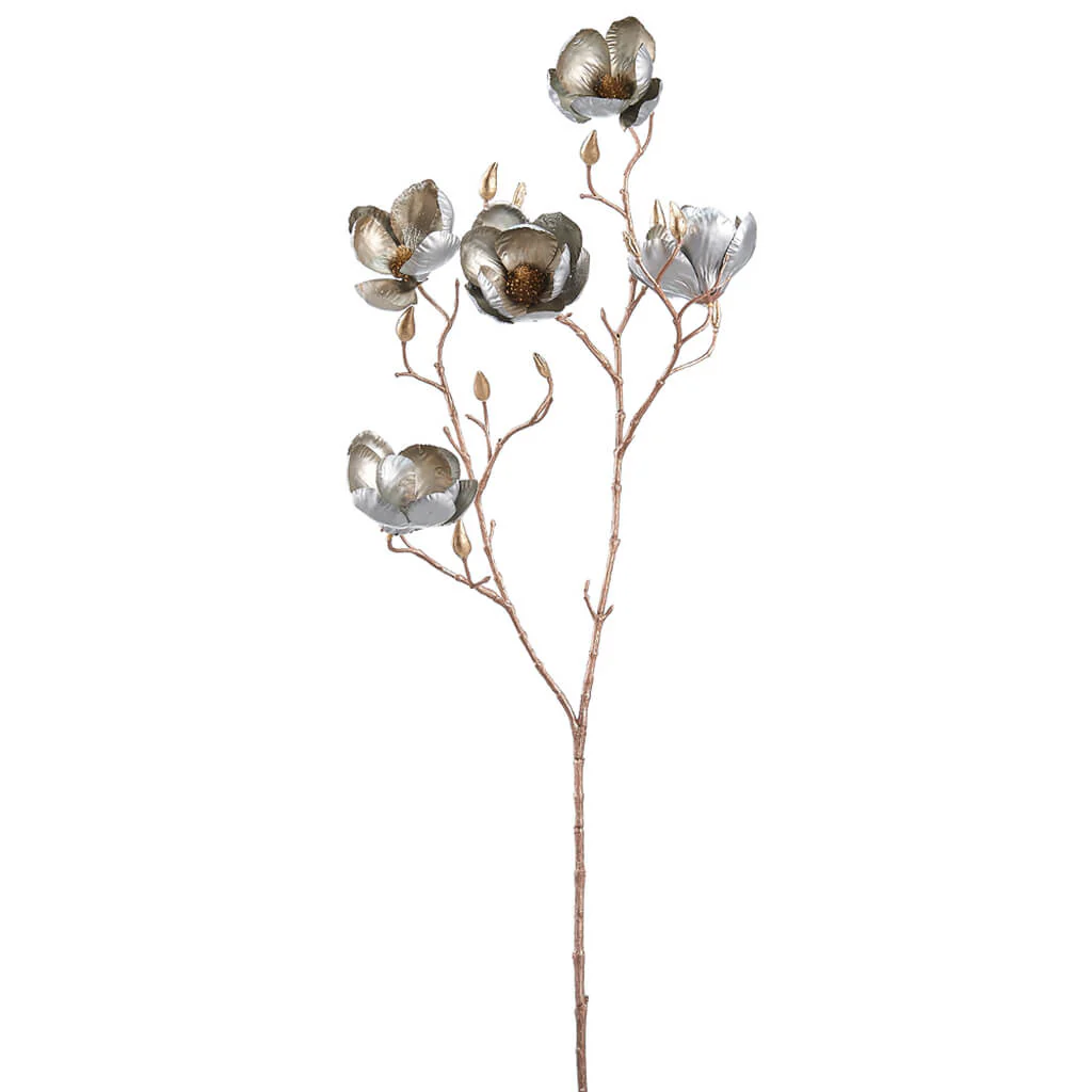 Metallic Magnolia Spray 31in Silver Gold