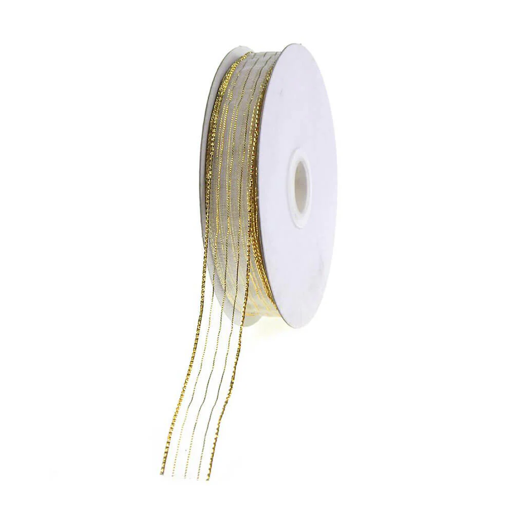 Striped Chiffon #3 5/8in White/Gold