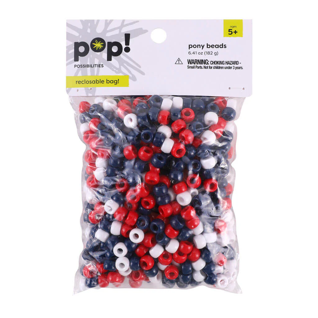 POP! Pony Beads Red White & Blue 9mm