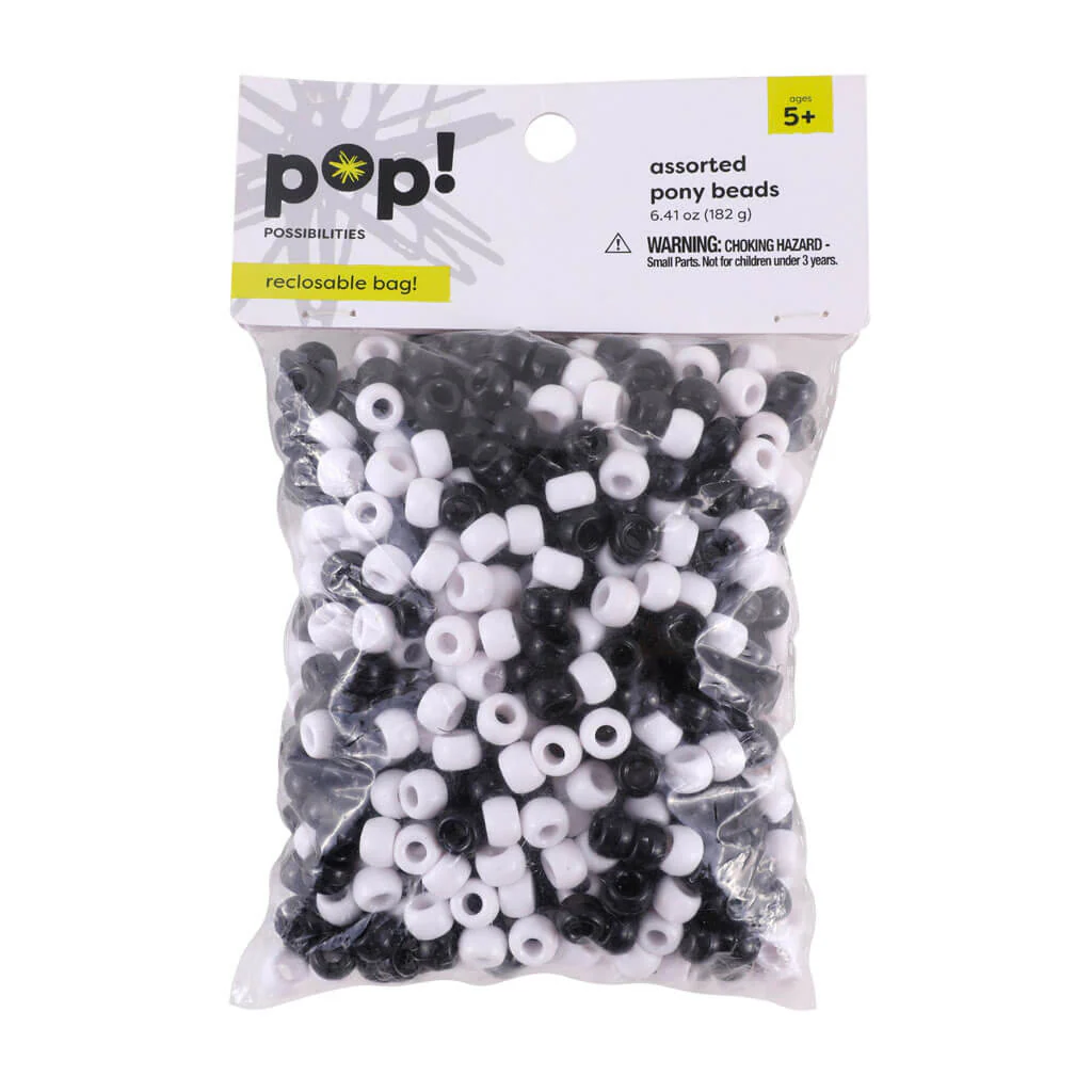 POP! 9mm Pony Beads Black & White