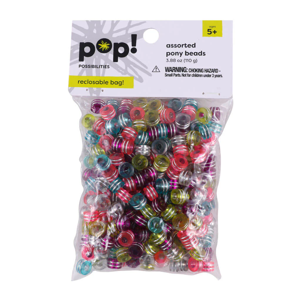 POP! Pony Beads Silver Stripes 9mm