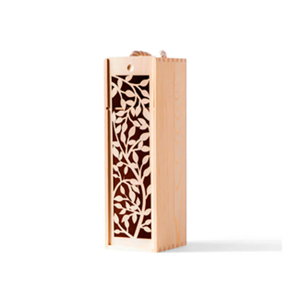 Wood Wine Box With Leaf & Vine Cutouts 14in