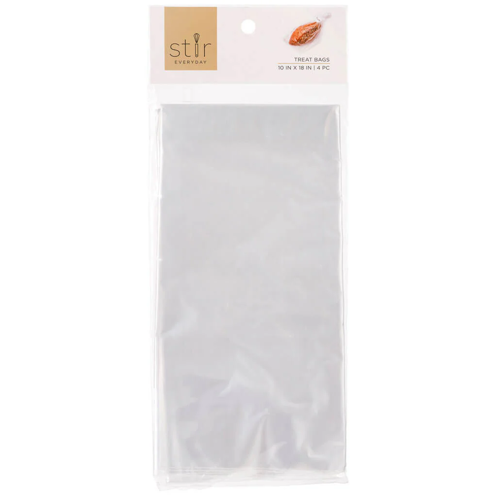 Clear Treat Bags With Ribbons & Tags 4pk 10in x 18in