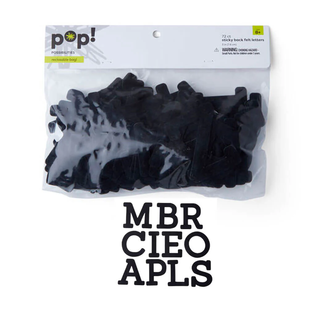 POP! Sticky Back Felt Letters 72pk 3in Black