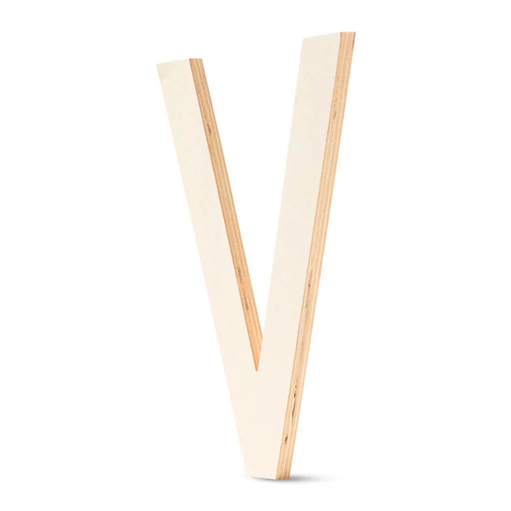 Wood Flat Sans Serif Font Letters Uppercase V 12in