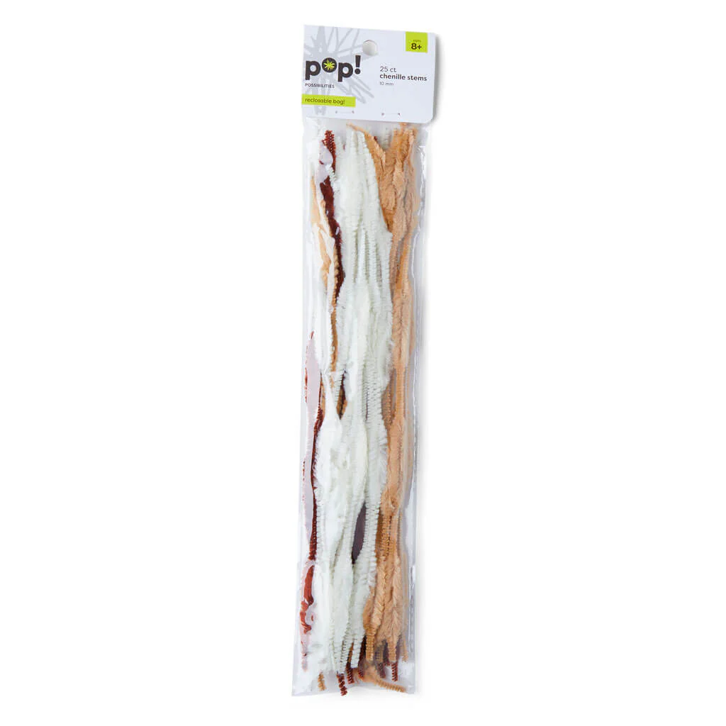 POP! Tan & White Chenille Stems 25ct 10mm