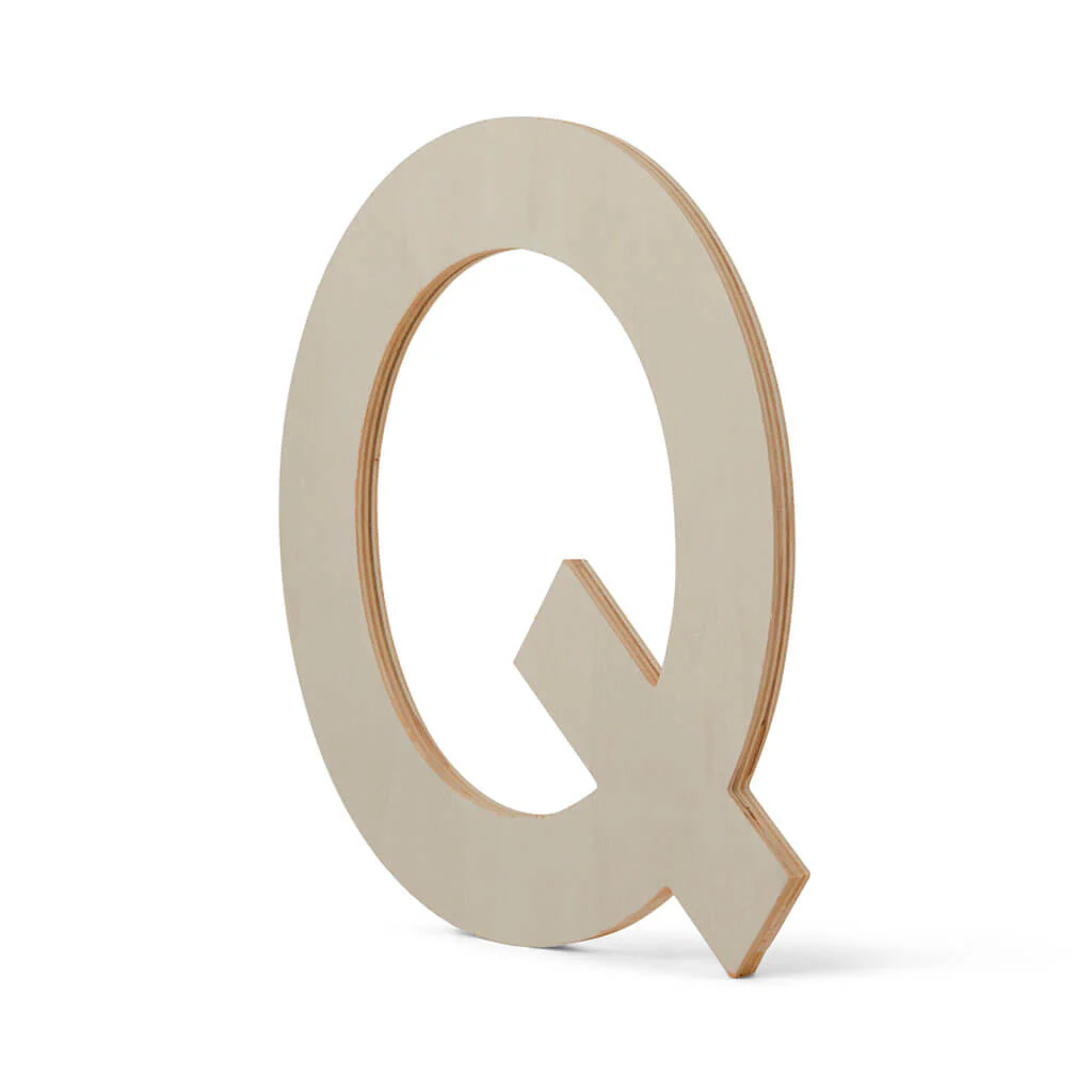 Wood Flat Sans Serif Font Letters Uppercase Q 12in