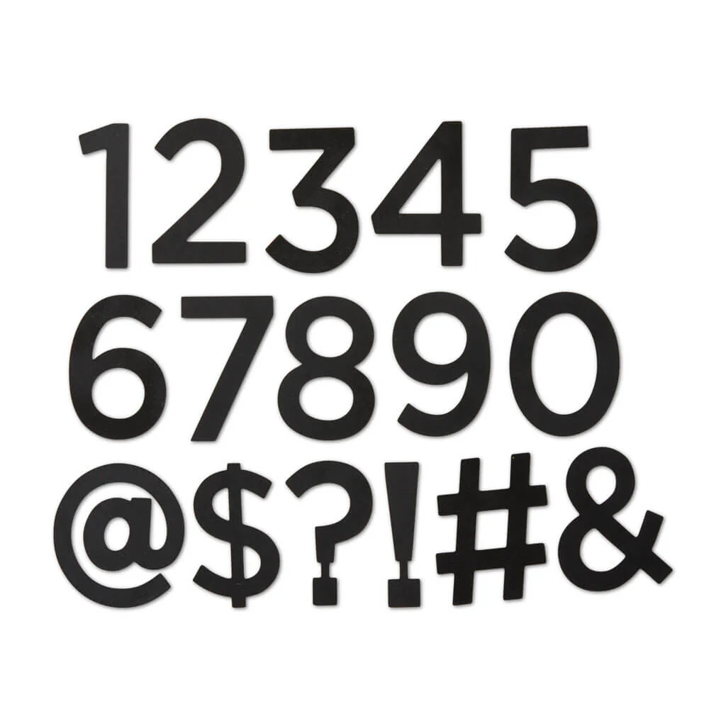 Black Metal Sans Serif Numbers & Symbols 16ct 2in