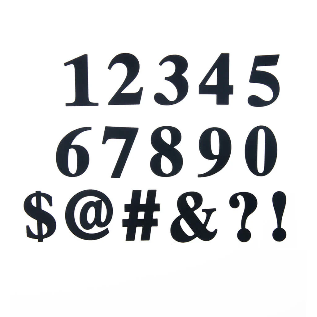 Black Metal Classic Serif Numbers & Symbols 16ct 2in