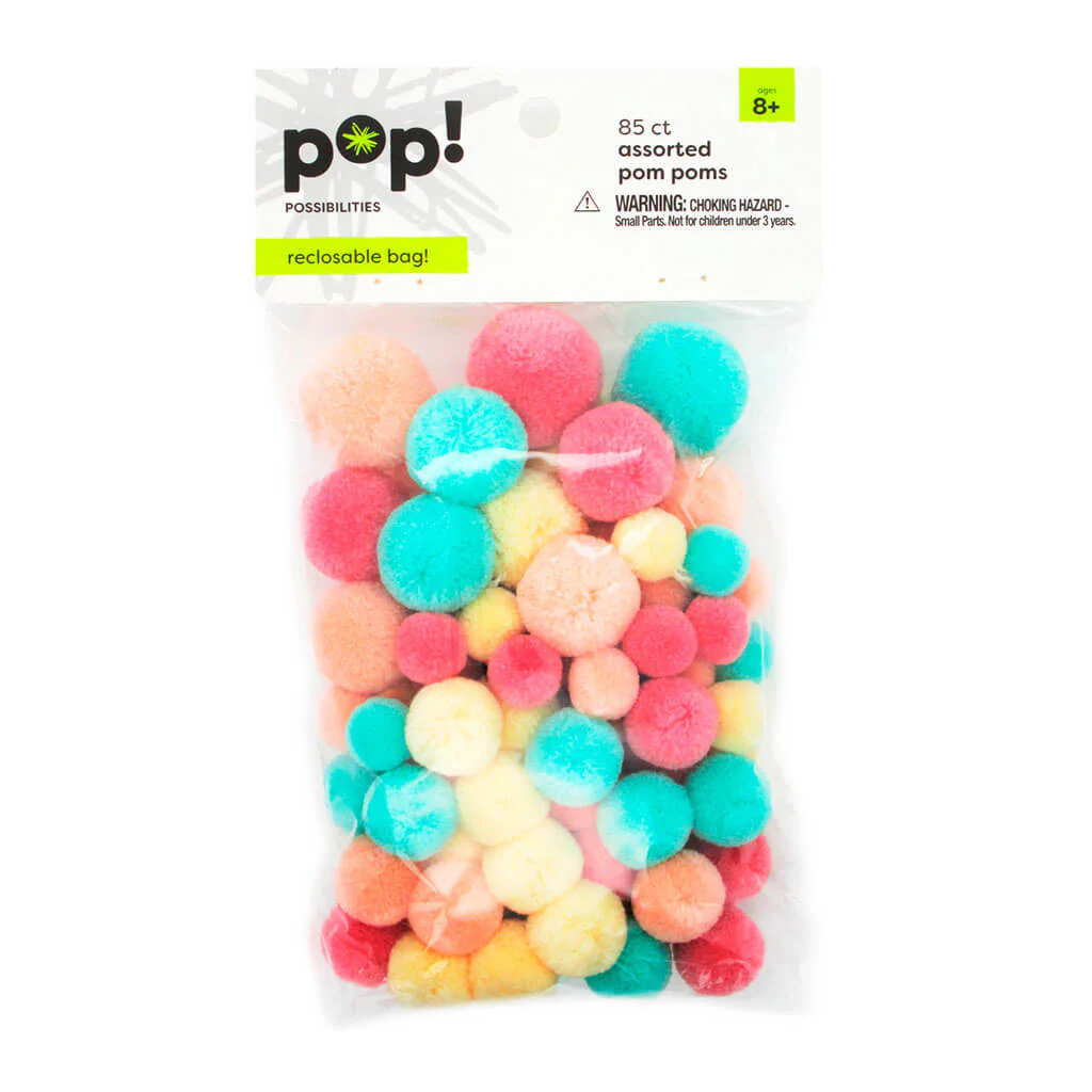 Pink & Blue Assorted Pom Poms 85ct 85mm