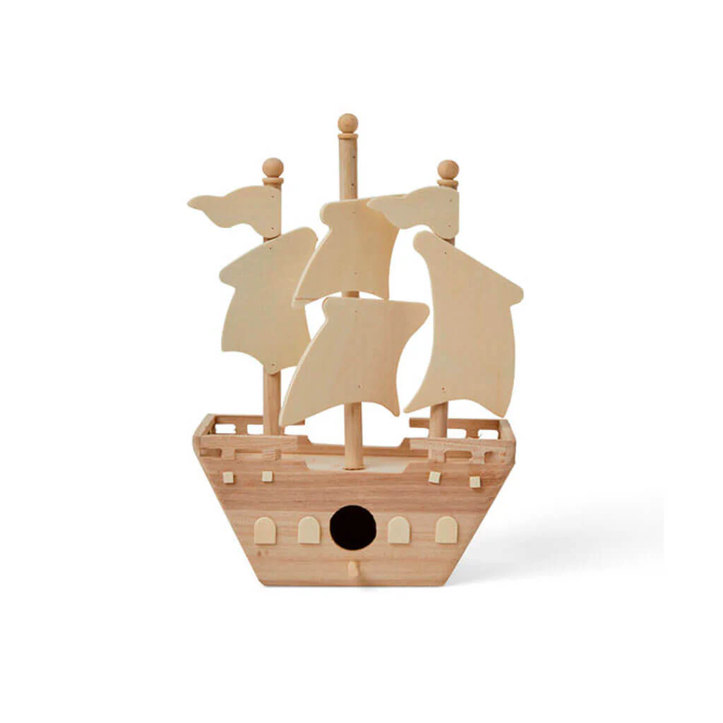 Unfinished Wood Pirate Ship Birdhouse