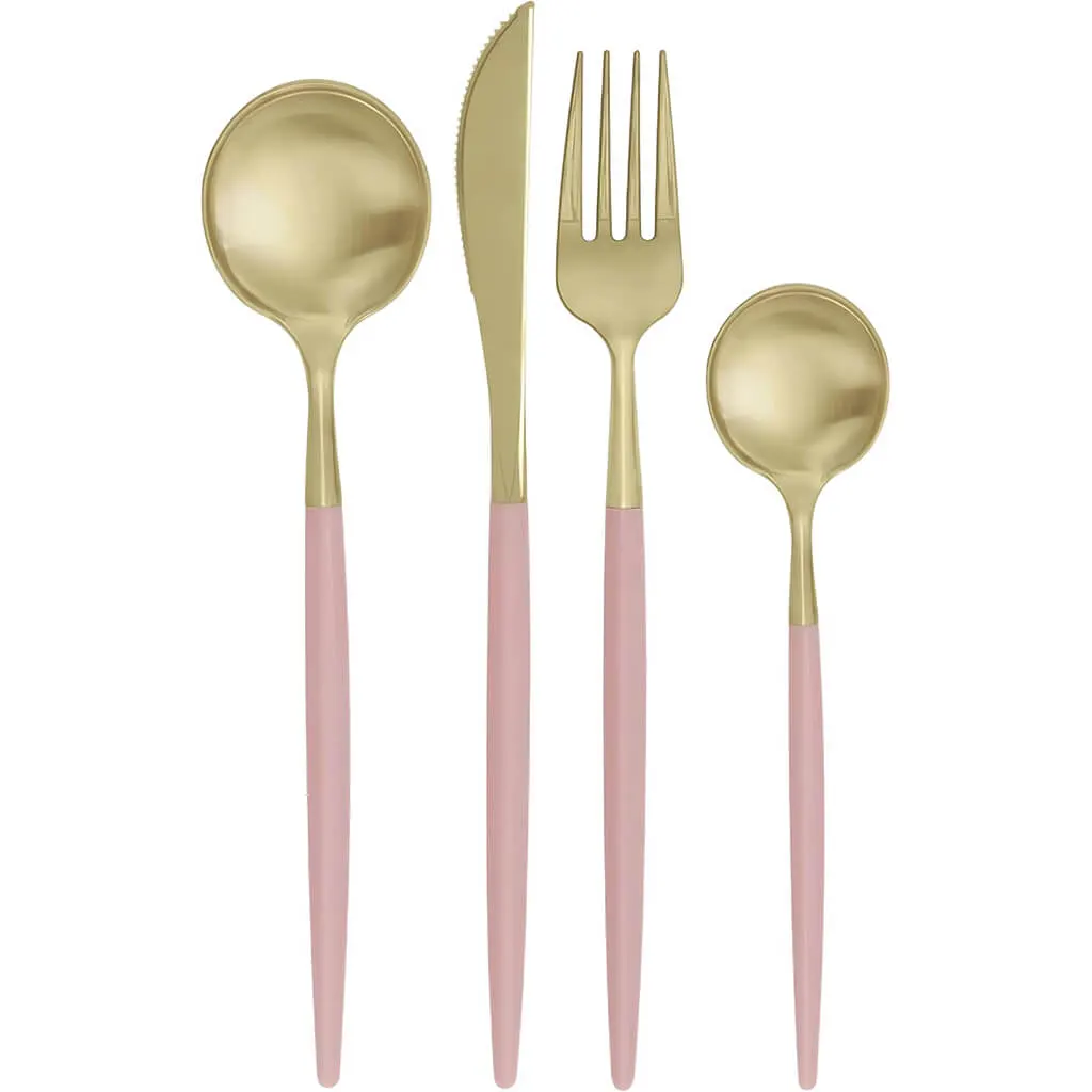Dusty Rose & Gold Assorted Plastic Cutlery Set of 4