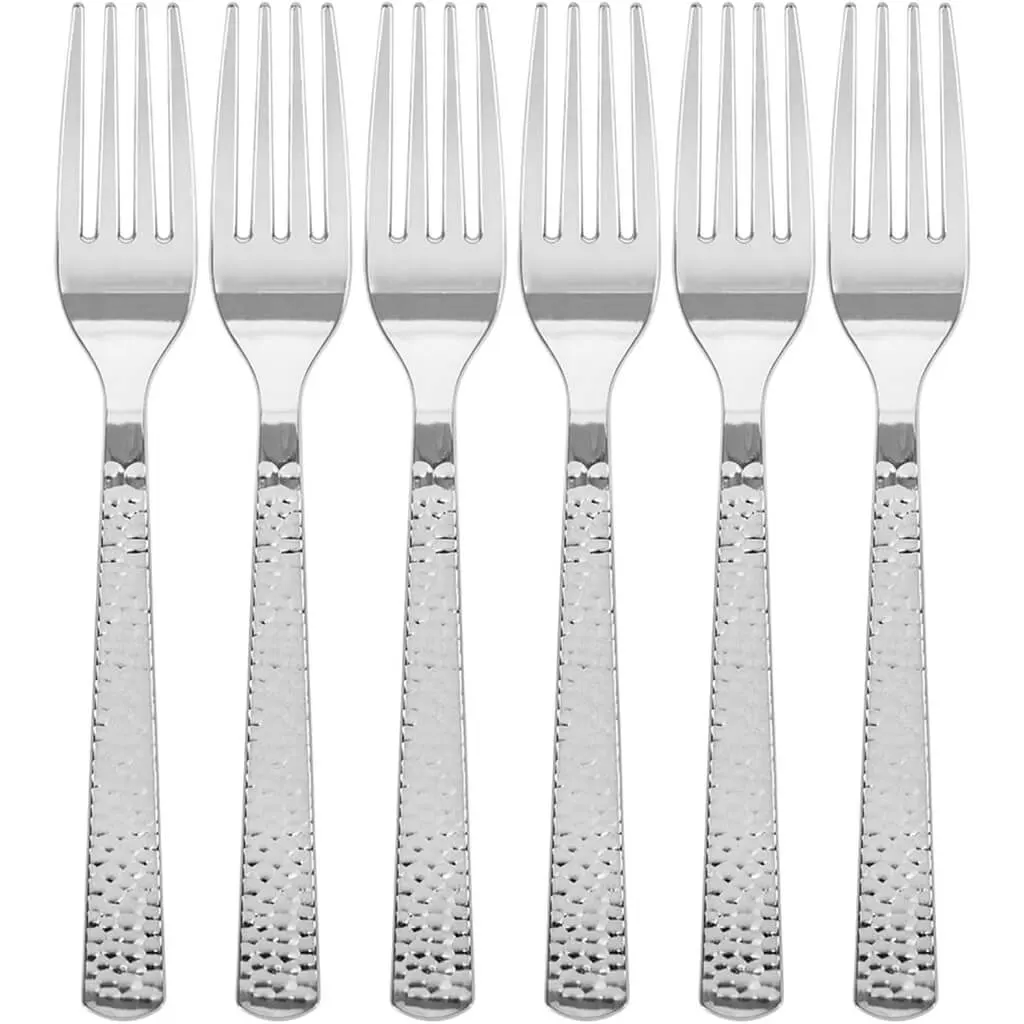 Hammered Silver Plastic Fork, 24ct