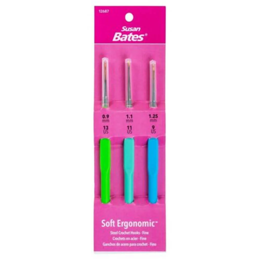 Susan Bates Steelite Soft Ergonomic Steel Crochet Hook Set Fine