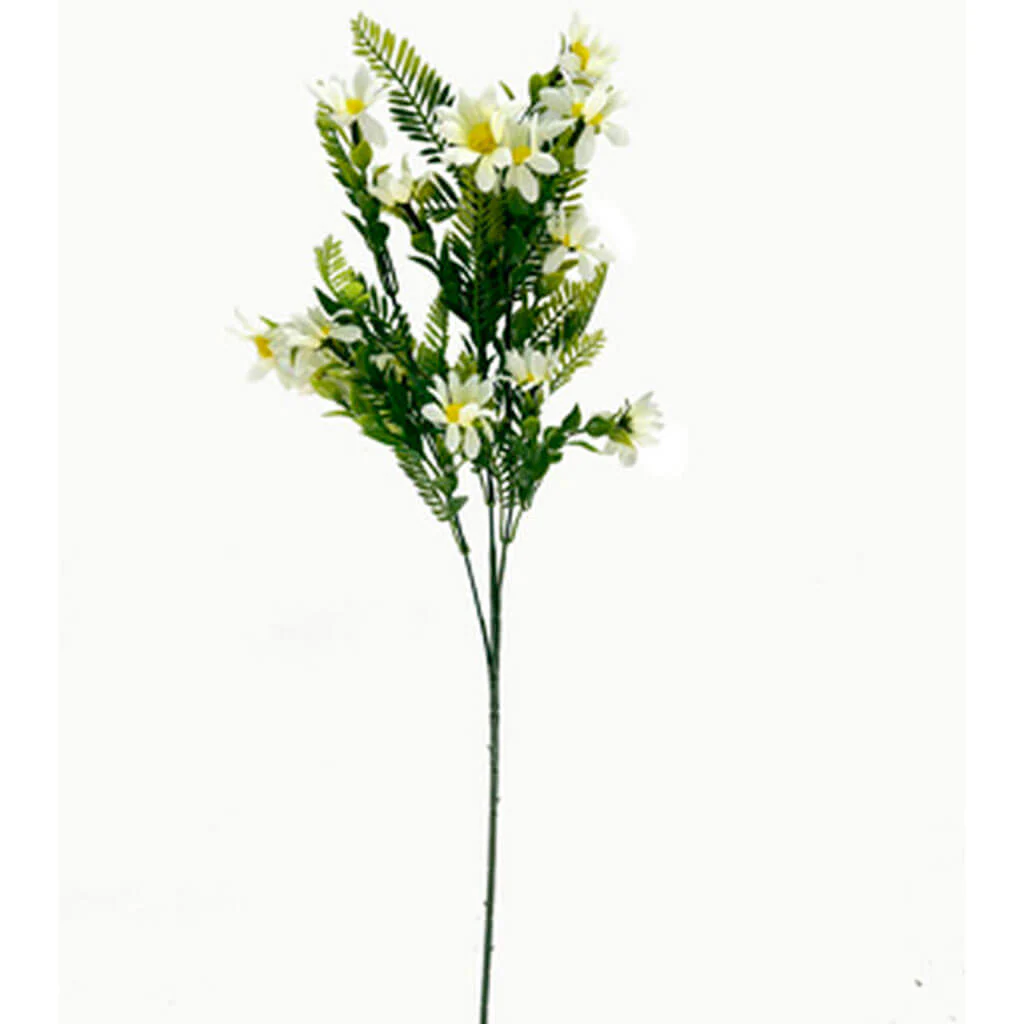 White Daisy & Fern Leaf Stem, 27in
