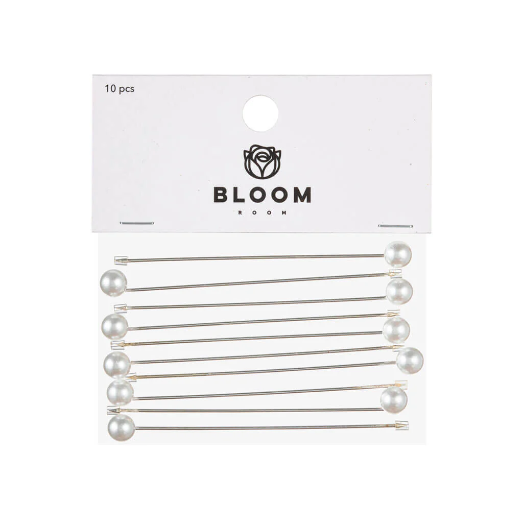 Pearl Pins With Clear Glass Stones & Pearl Flower 10pk