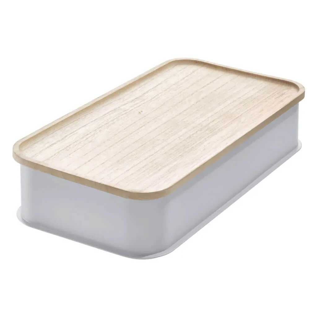 Medium Storage Bin & Wood Lid 8.4in x 16.9in x 3in Gray