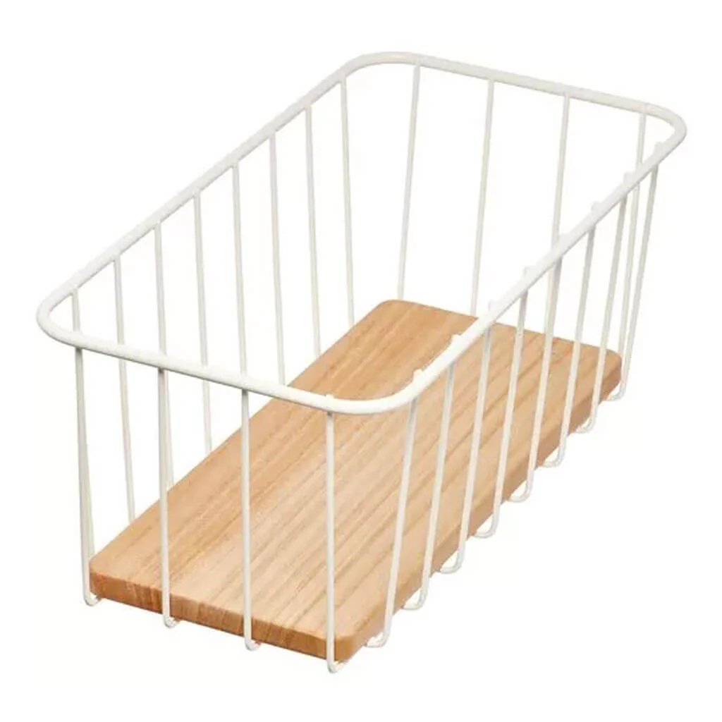 Wire & Paulownia Wood Pantry Bin 12in x 6in x 5in, Cream