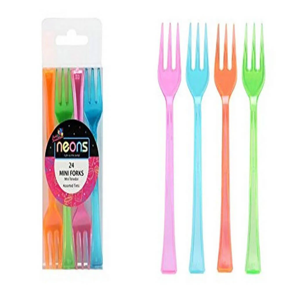 Assorted Mini Neon Forks, 24ct
