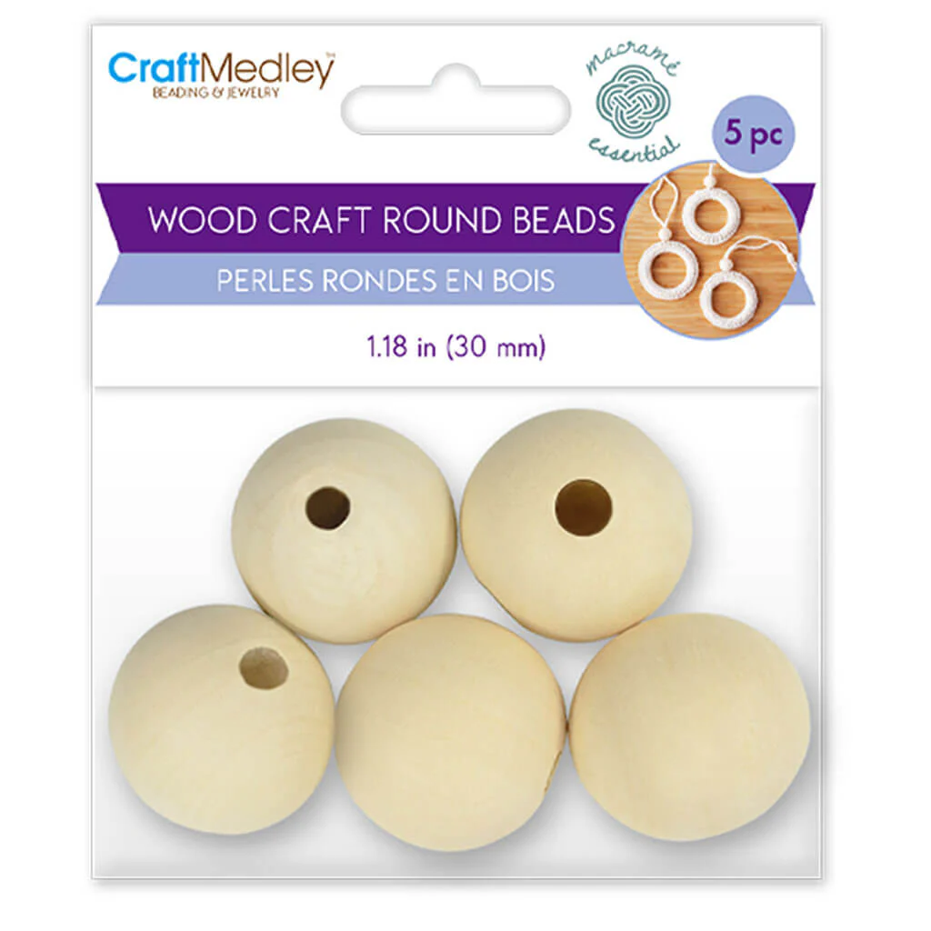 Wood Craft: Round Beads Natural 30mm 5pc