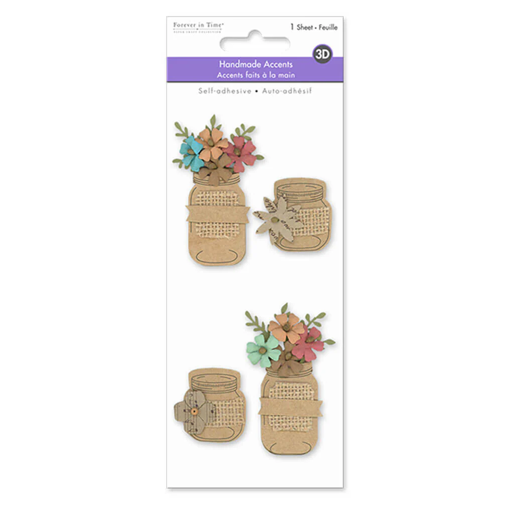 Handmade Embellish: 3D Paper & Burlap Floral Accents Self-Stick Mason Jars