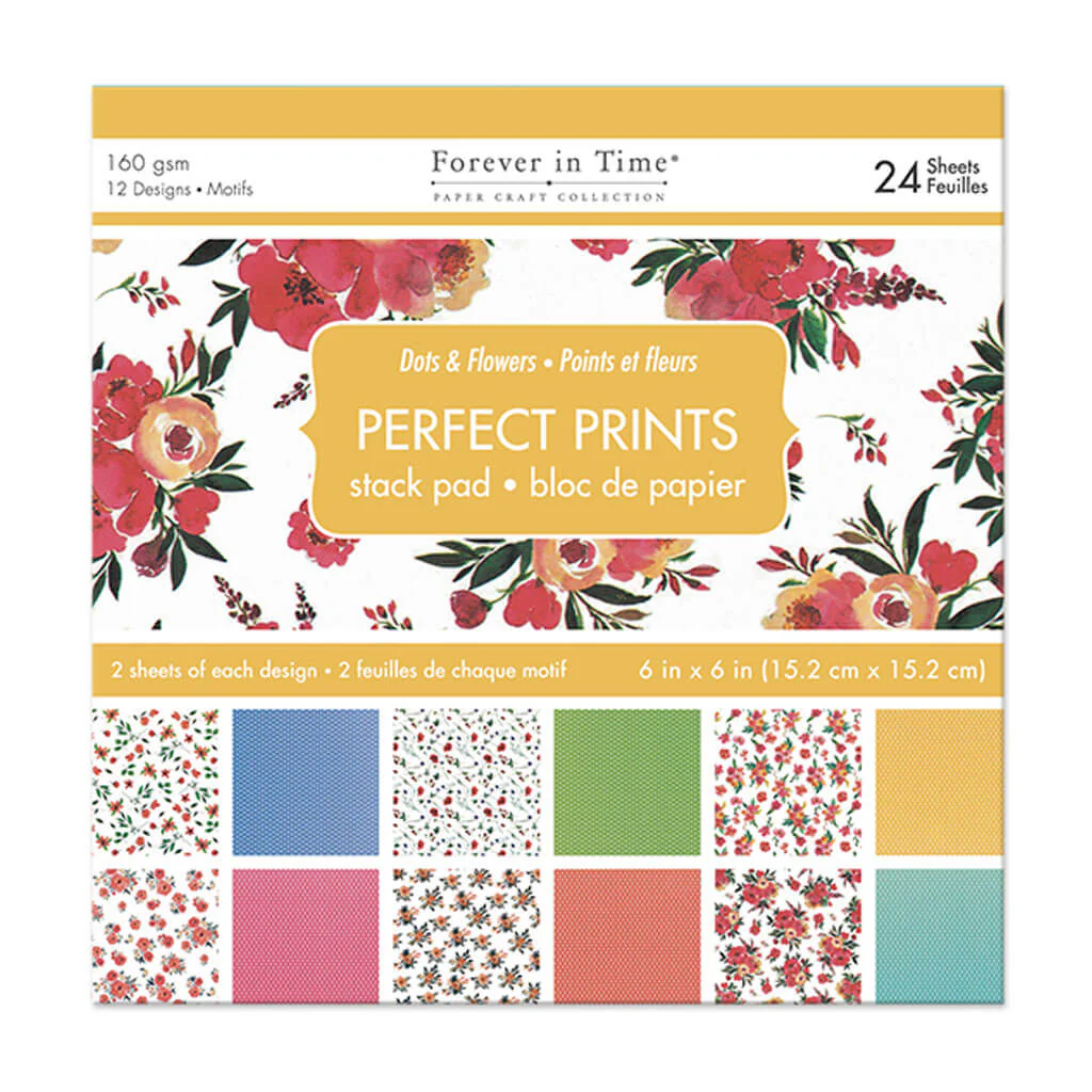 Paper Pads: 6in x 6in Perfect Prints Stack Packs 24 Assorted Dots & Flowers