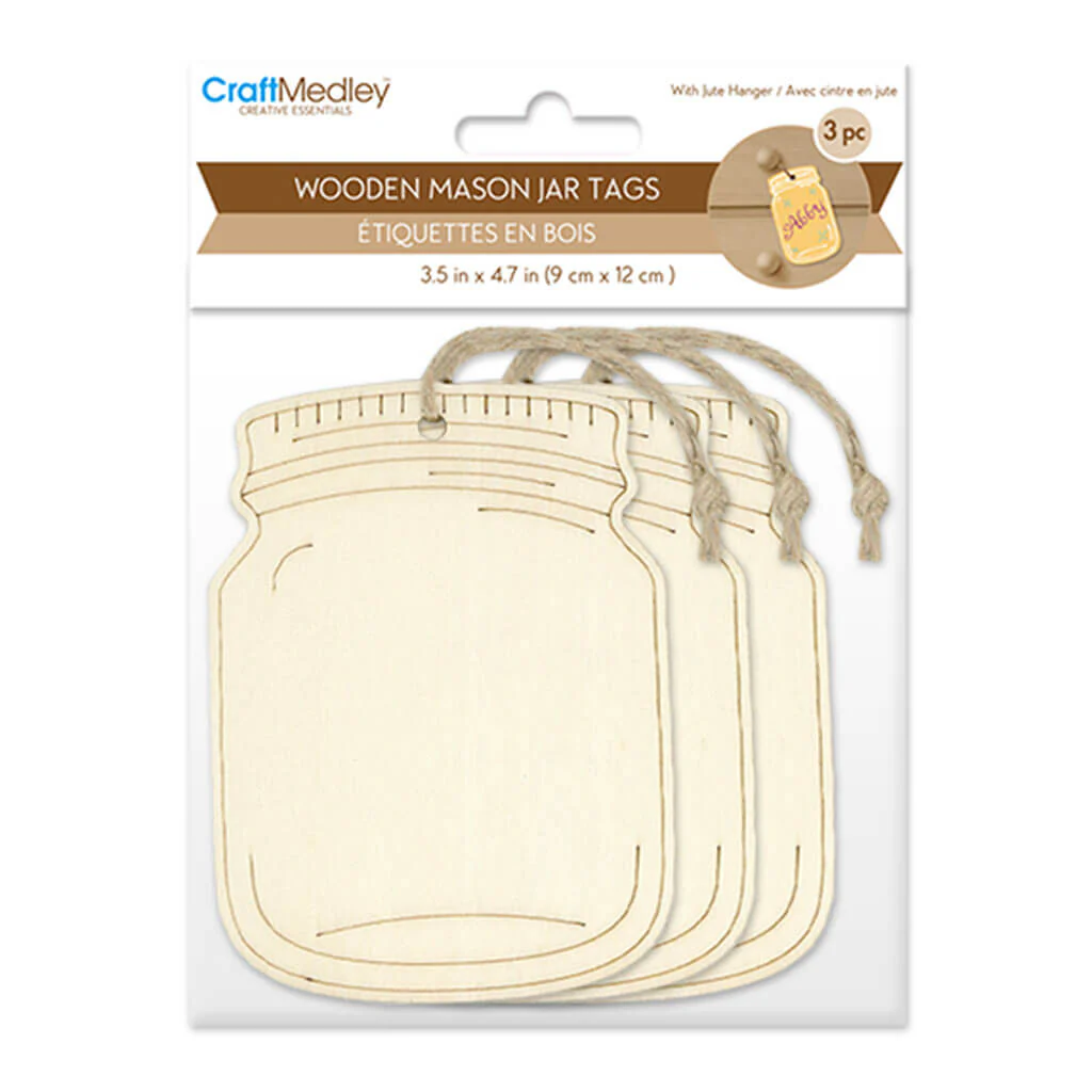 Wood Craft: Etched Mason Jar Tags with Jute Cord 9cm x 12cm 3pc