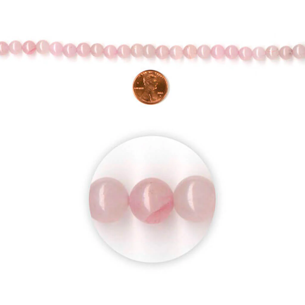 Light Pink Round Rose Quartz Stone Strung Beads 7in