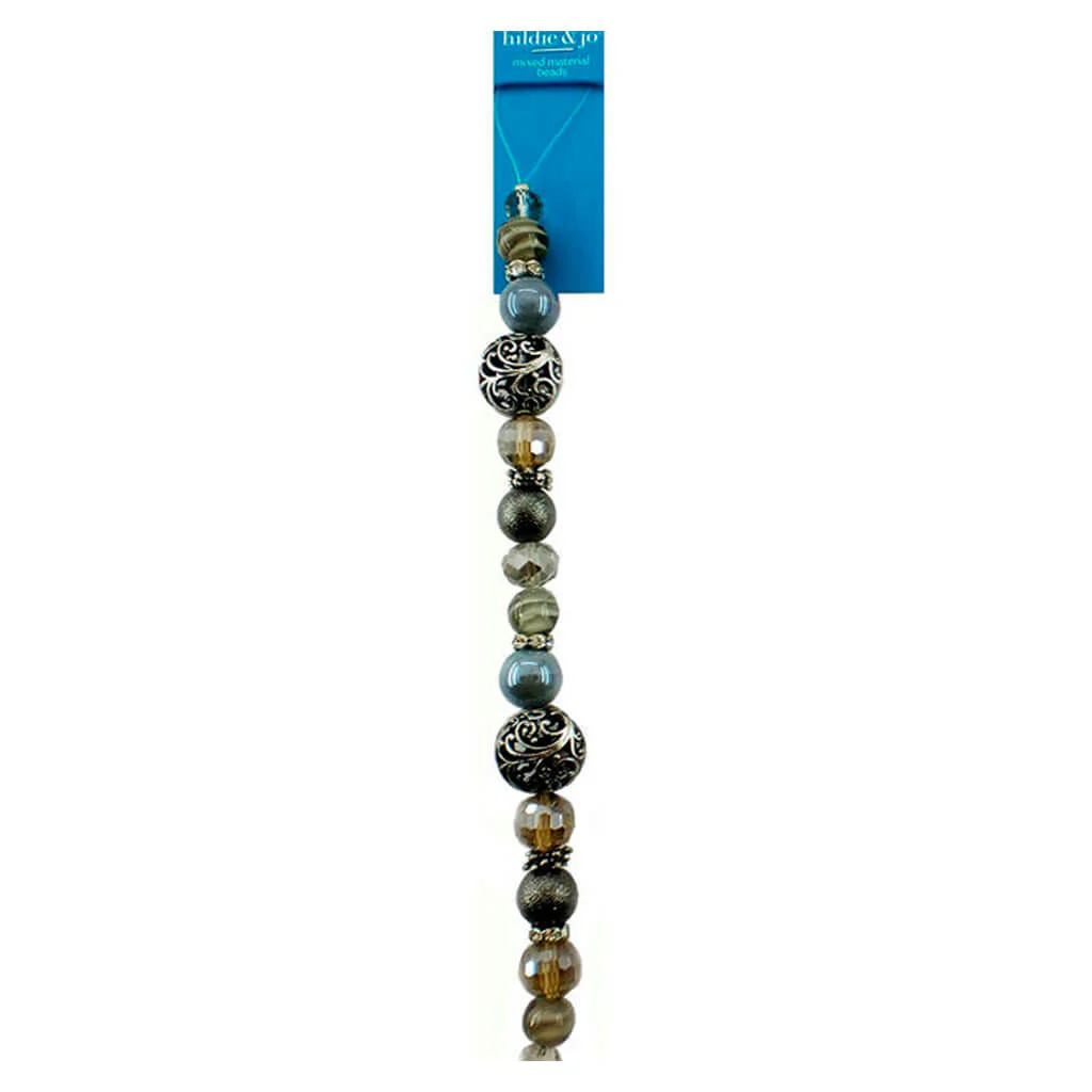 Blue & Silver Round Glass & Metal Strung Beads 7in