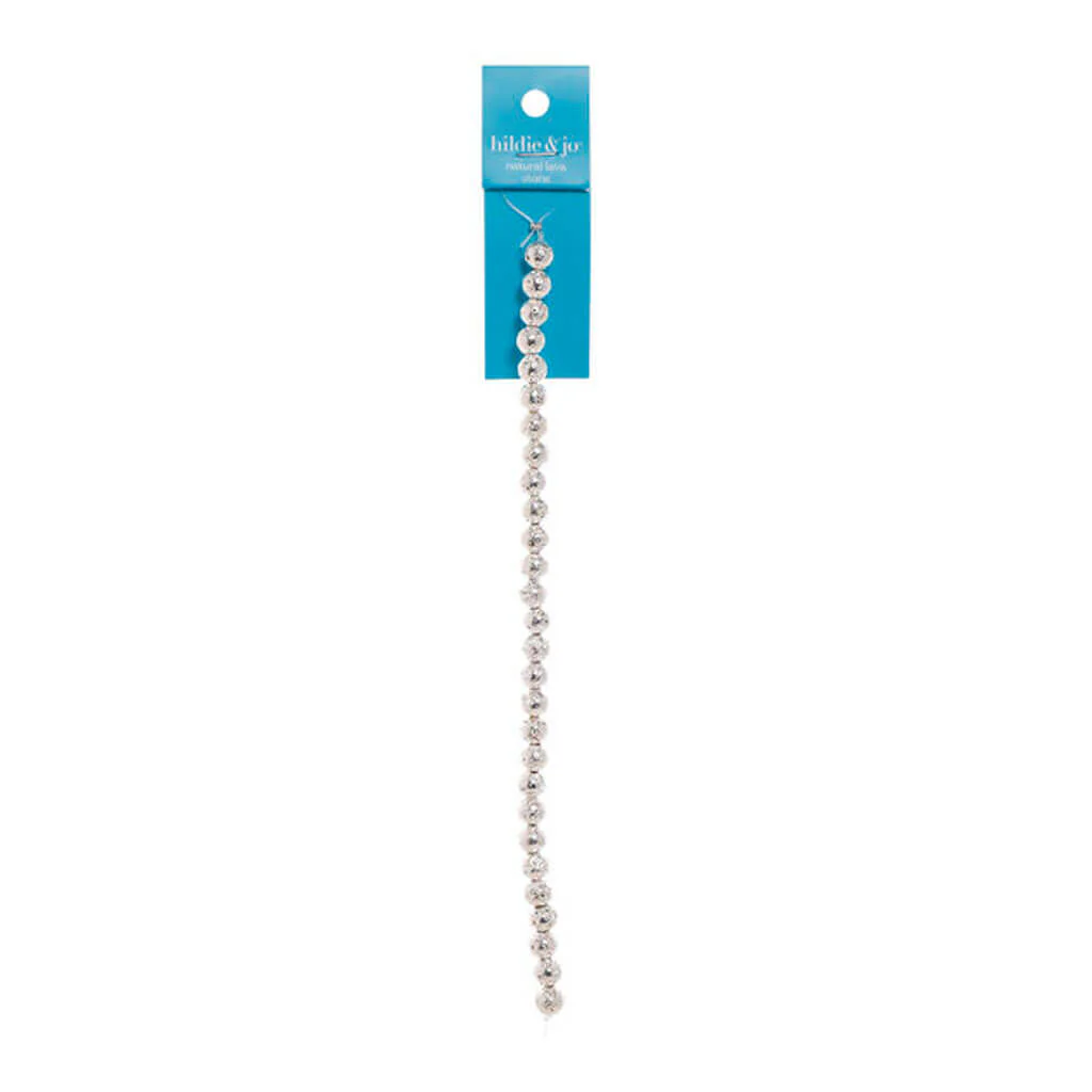 Christmas Silver Lava Stone Bead Strand 7in x 7mm