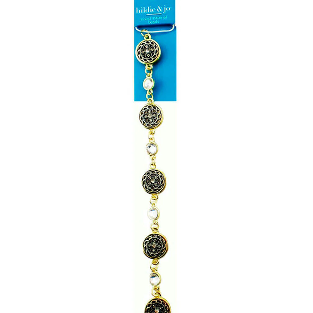 Silver & Gold Circle Strung Beads 7in
