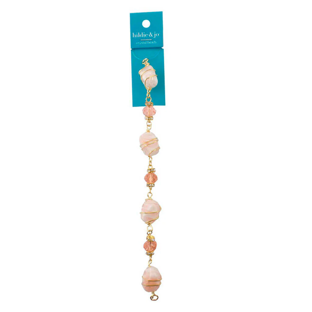 Wire Wrapped Crystal Stone & Glass Bead Strand 7in