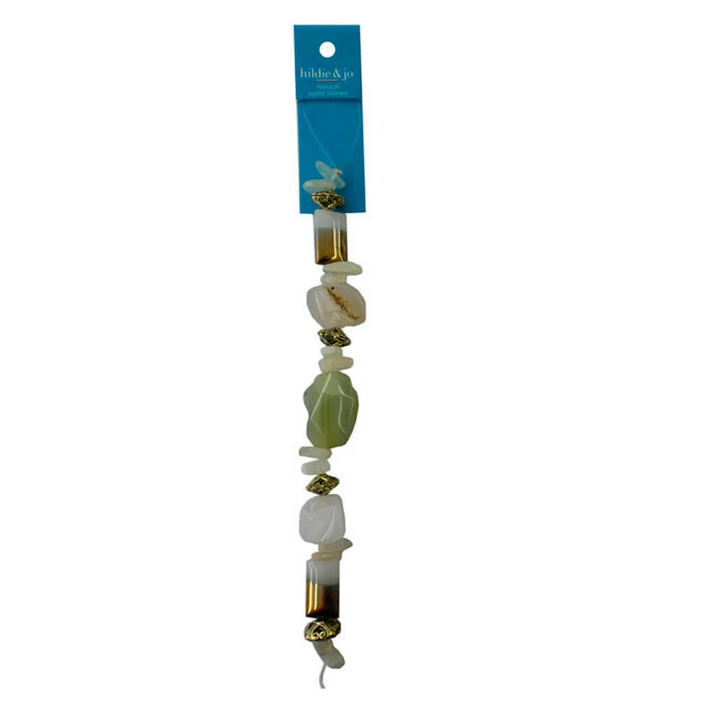 Gold & Ivory Agate Stone Strung Beads 7in