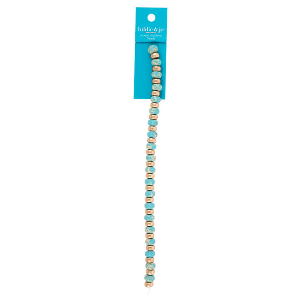 Turquoise Stone & Metal Bead Strand 7in