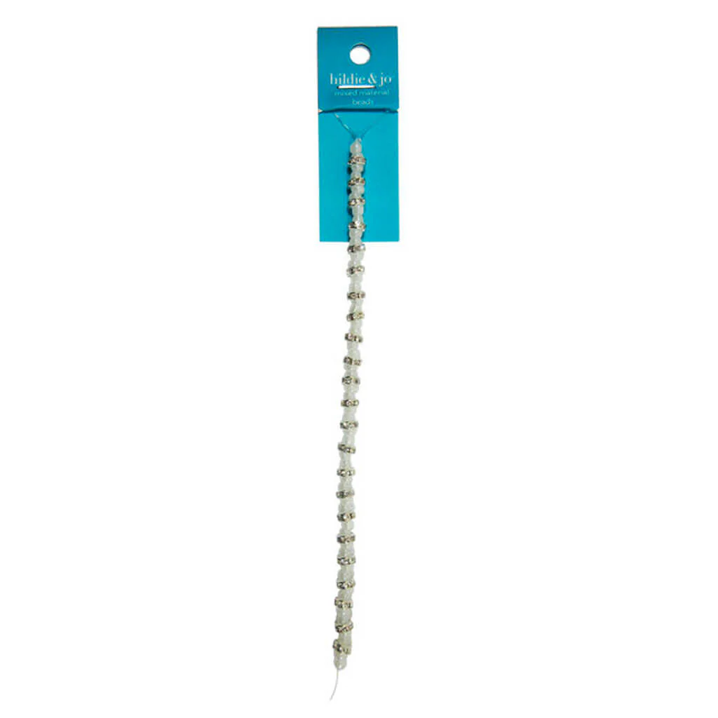 Silver & White Mixed Material Strung Beads 7in
