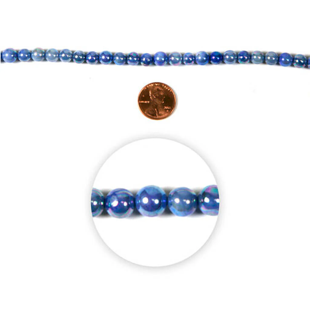 Light Blue Round Aurora Borealis Shell Strung Beads 12in