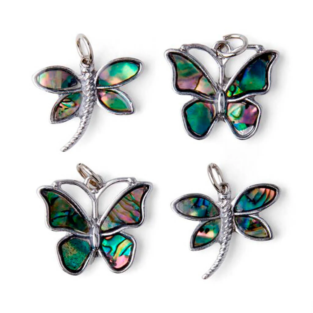 Abalone Shell Dragonfly & Butterfly Charms 4ct