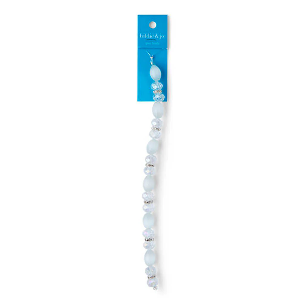 White Glass & Metal Crystal Cat's Eye Bead Strand 7in