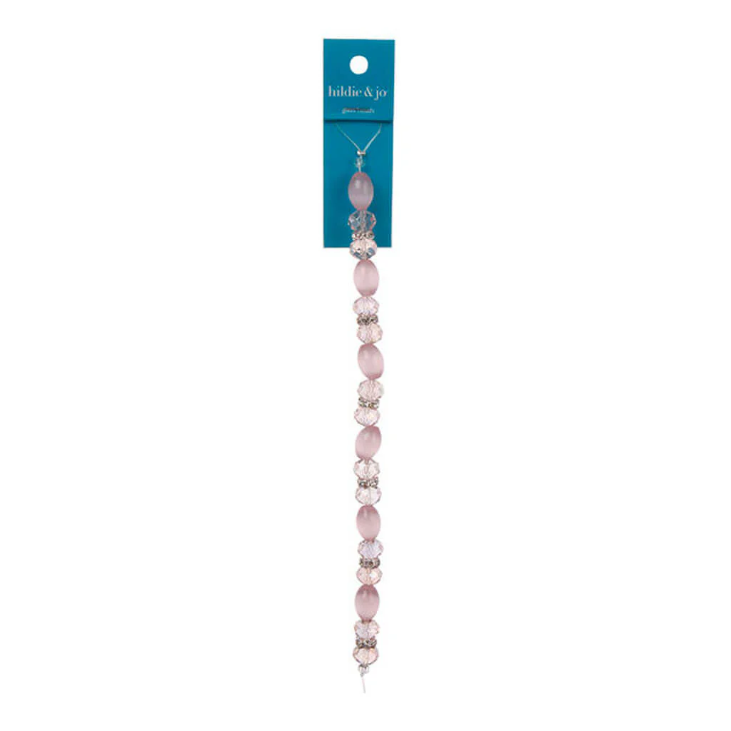 Pink Glass & Metal Crystal Cat's Eye Bead Strand 7in