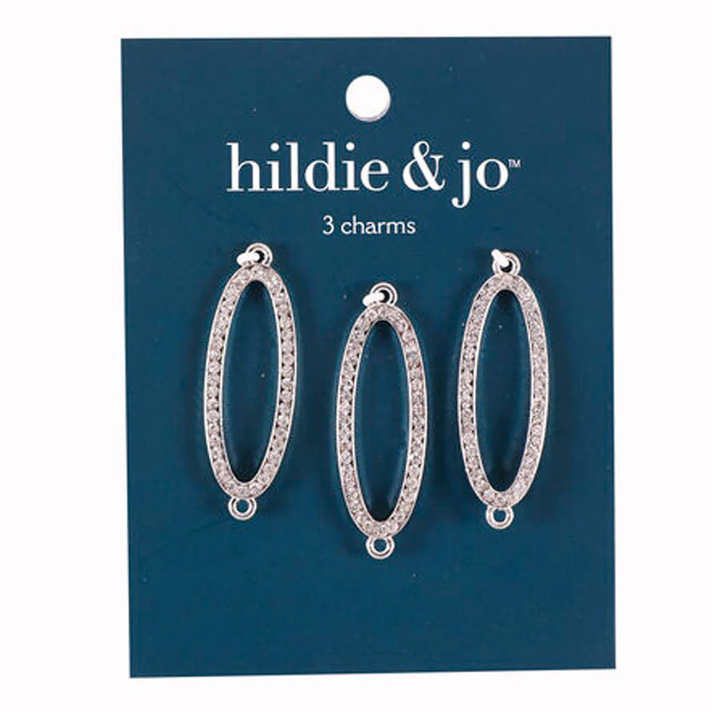 Silver Oval Rhinestone Charms 3pk 40mm x 13mm
