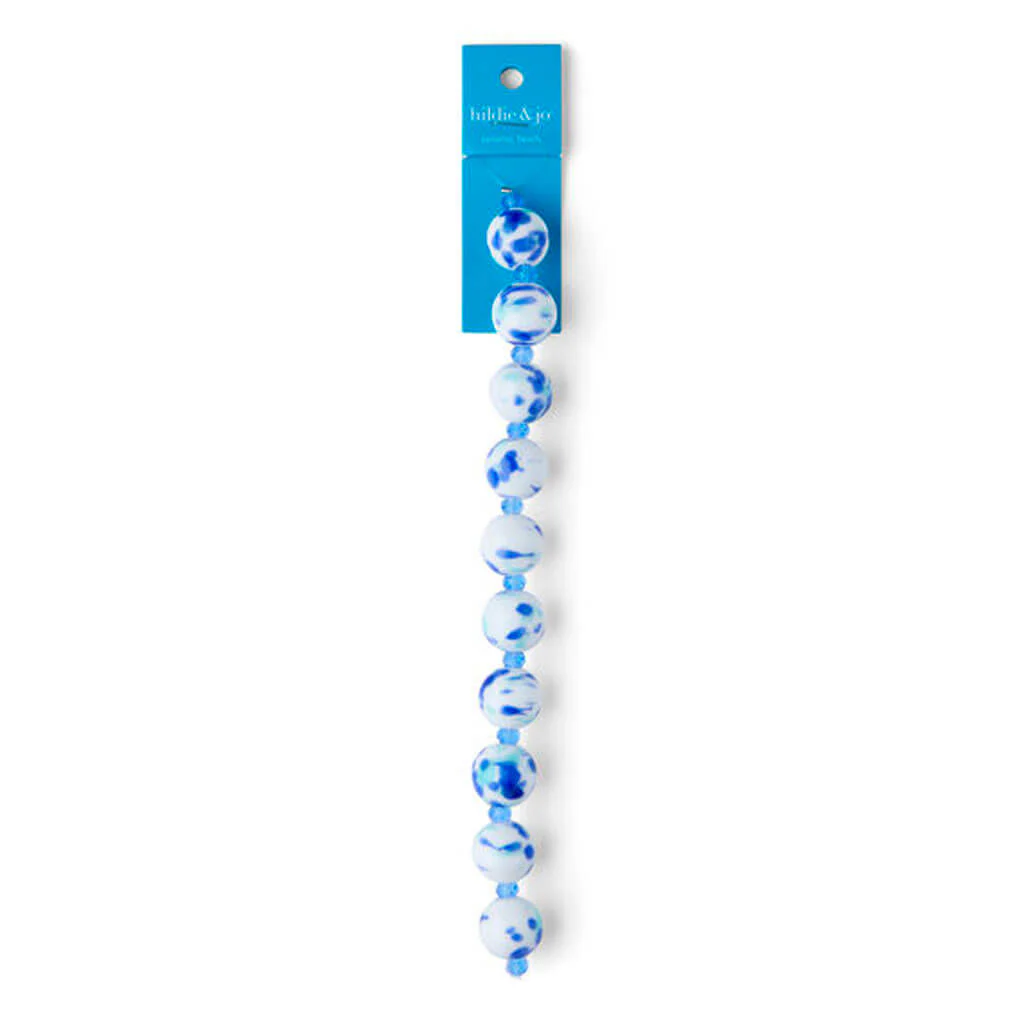 White & Blue Ceramic & Glass Bead Strand 14mm