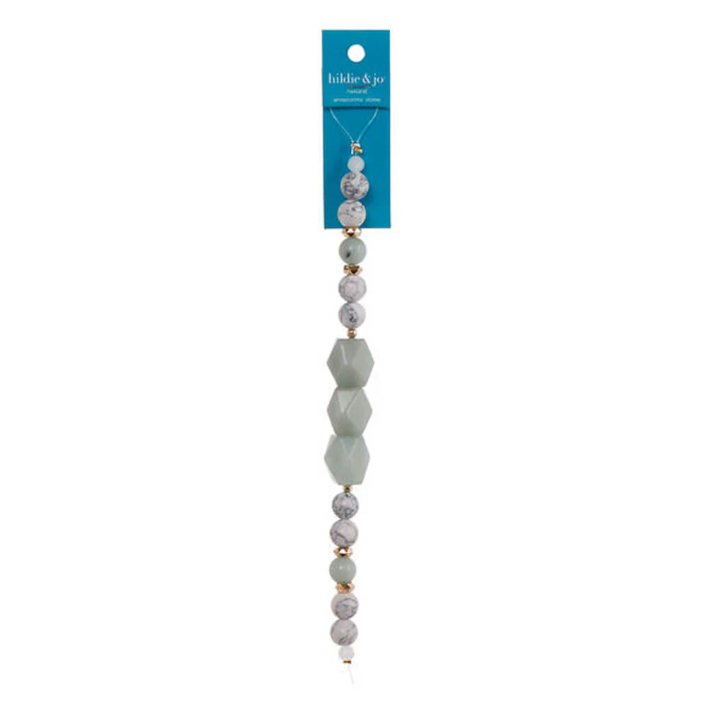 Mint & White Amazonite Stone Strung Beads 7in
