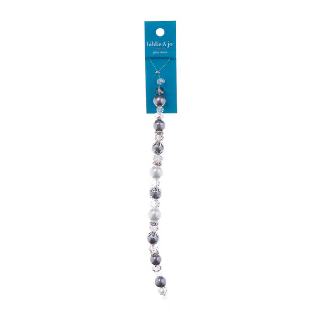 Gray & Clear Glass Bead Strand 7in