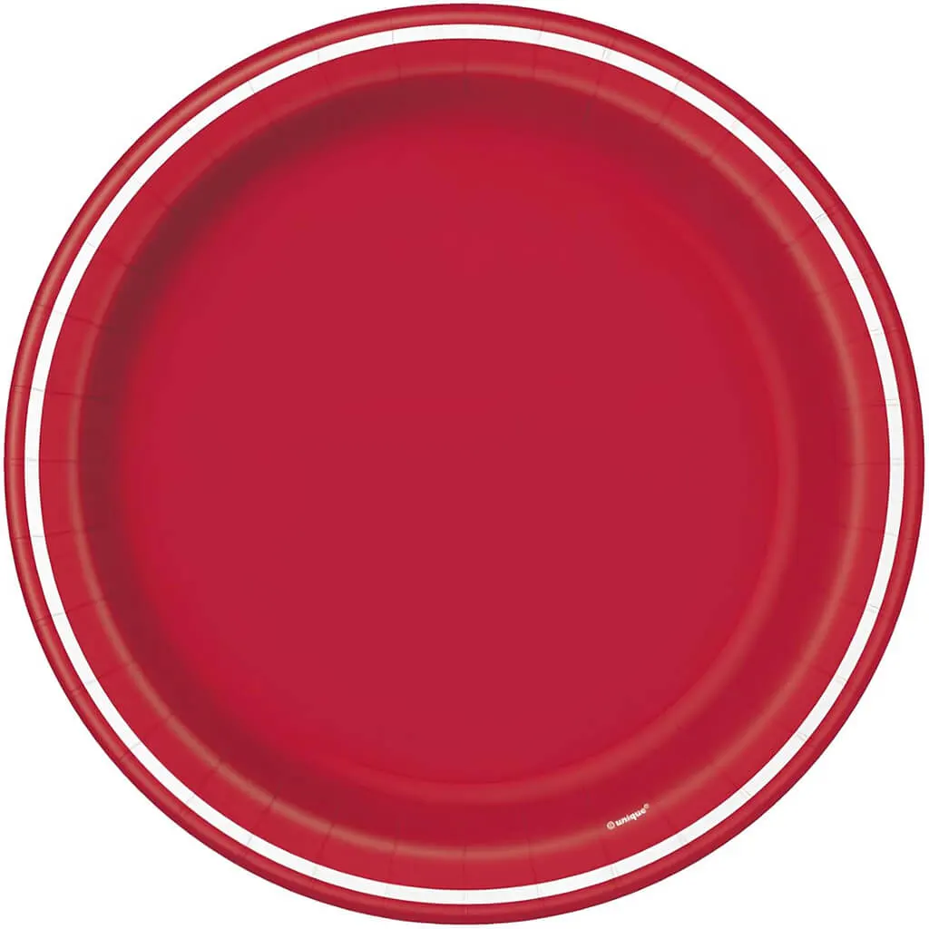 Red Striped Dinner Plates 9in, 8ct