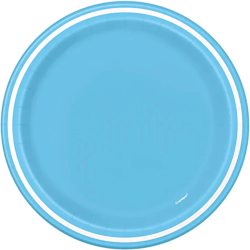 Powder Blue Striped  Dessert Plates 7in, 8ct