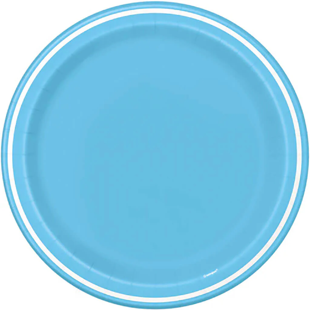 Powder Blue Striped Dinner Plates 9in, 8ct