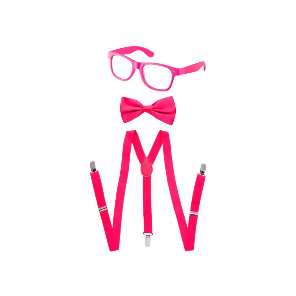 Toddlers Neon Suspenders Set Pink